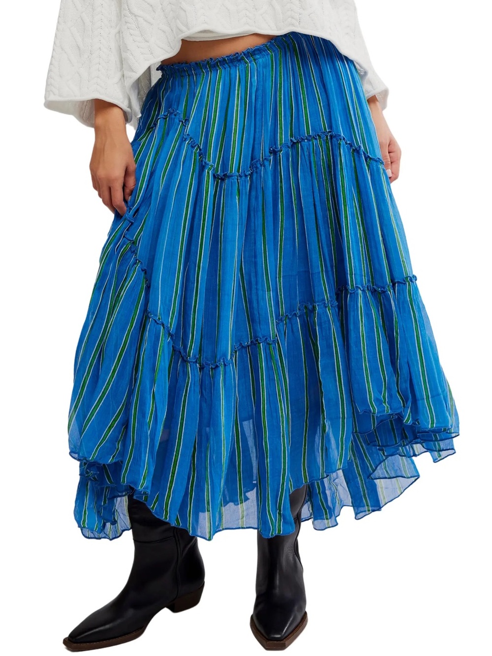 NWOT-Free People  One "Ember" Tiered Stripe Midi Skirt,